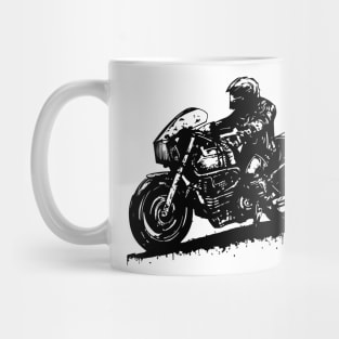 shadow biker riding the motorcycle stencil art black and white Mug